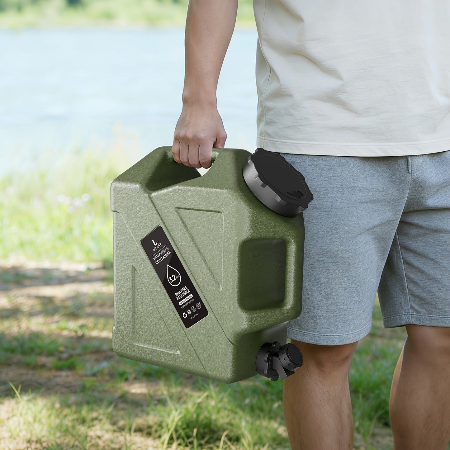 Collapsible Camping Water Storage Bucket 3.2 Gal Portable Water Tank with Faucet Dispenser Army Green Outdoor Emergency Water Container for Hiking Car Camping Festival