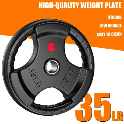 Rubber Bumper Weight Plates 2 Inch – Solid Iron Core, Ergonomic Grip, 25/35/45 lbs – Barbell Plates for Strength Training, Weightlifting & Home Gym