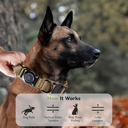 Tactical Dog Collar with AirTag Holder and Handle Adjustable Heavy Duty PC Case GPS Tracking Compatible for Medium Large Dogs M L XL 9 Colors No AirTag