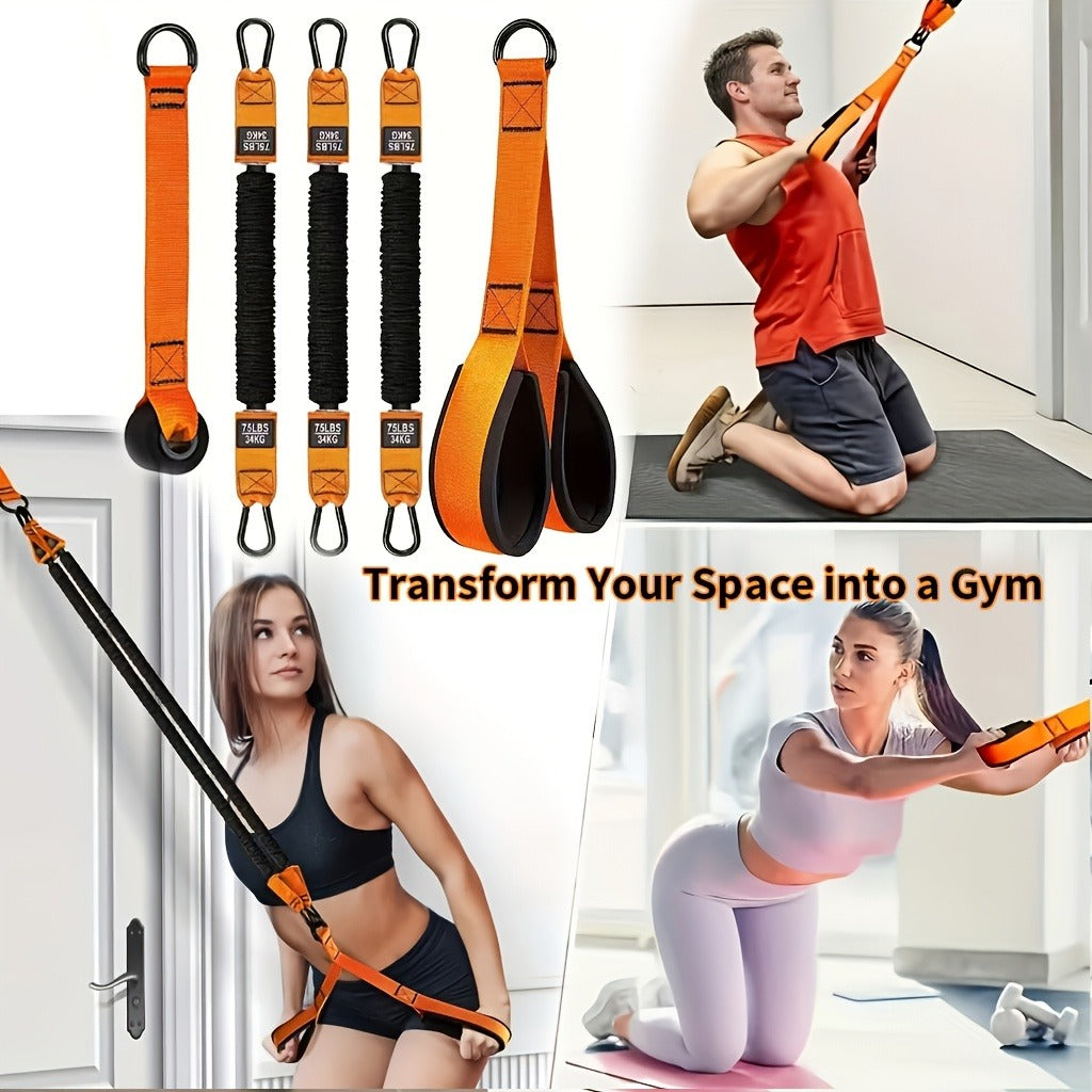 Resistance Bands Set 5pcs Heavy-Duty Rubber – Up to 225LBS Adjustable Resistance with Handle, Door Anchor & 3 Bands for Deltoid Press, Face Pull & Bicep Curl – Home Gym Workout Kit