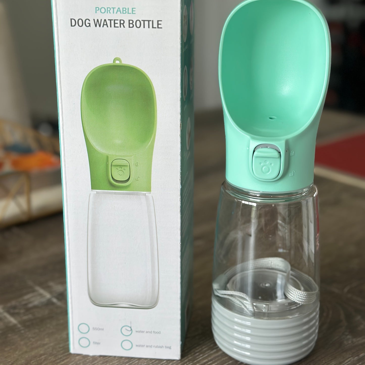 Portable Dog Water Bottle with Food Storage - Leakproof 2-in-1 Pet Travel Bottle for Hiking, Walking & Outdoor Activities, Water Only or Water + Grain Combo, Green / Pink / White