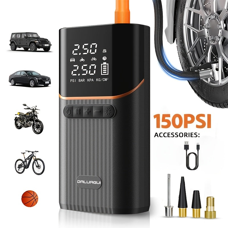 9-in-1 Car Jump Starter with Air Compressor, 150PSI Portable Digital Tire Inflator & Vehicle Battery Charger, for 2.38Gal Gas/2.64Gal Diesel Engines, Built-in LED Emergency Light, Compact High-performance Auto Accessory for Outdoor Adventures