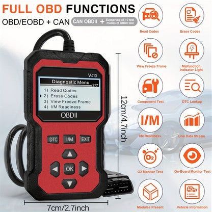 OBD2 Scanner Car Diagnostic Tool – CAN Protocol Code Reader with Freeze Frame, I/M Monitor, 9 Protocols & 6 Languages, Compatible 1996+ US EU Asian Vehicles