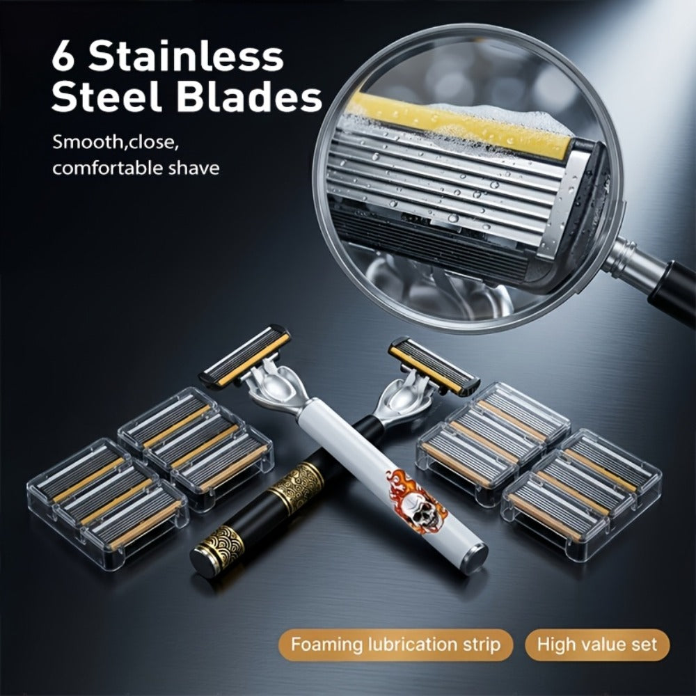 Men's Razor Set with Stainless Steel Replacement Blades - Reusable Handle & High-Capacity Blade Kit for Smooth Close Shave, Precision Grooming for Men, Multiple Bundle Options