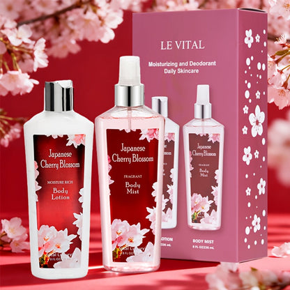 Cherry Blossom Gift Set for Women Body Lotion and Body Mist Japanese Sakura Fragrance Moisturizing Softening Skin Care Set - Perfect Valentine Birthday Mother's Day Bridal Shower Holiday Gift