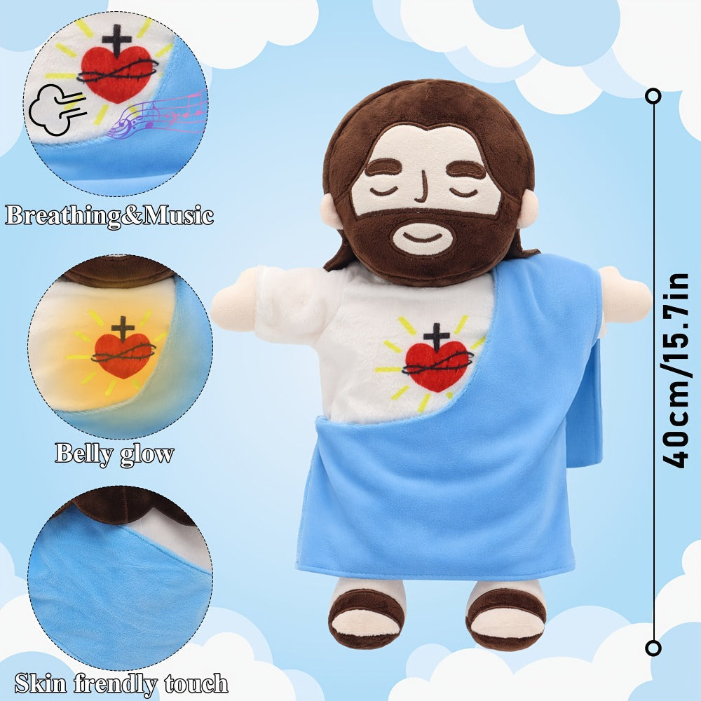 Sacred Heart of Jesus Plush Doll 15.7 Inch - Breathing Glowing Light Christian Religious Toy for Kids, Church, Sunday School, Prayer, Baptism, Easter, Christmas Gifts, Home Decor