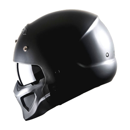 Convertible Motorcycle Helmet Full Face & Open Face 2-in-1 – Detachable Visor, Face Mask & Smoked Shield, Aerodynamic Thermoplastic Shell, Classic Style, Adult S/M/L/XL