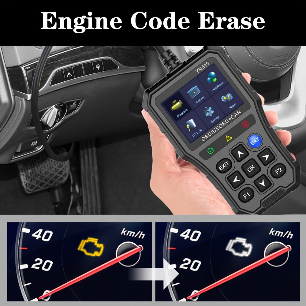 1 Unit YM519 Error Code Scanner OBD2 Code Reader Vehicle Diagnostic Tool Multi-Language Code Reader Engine System Check Battery Tester, Without Battery
