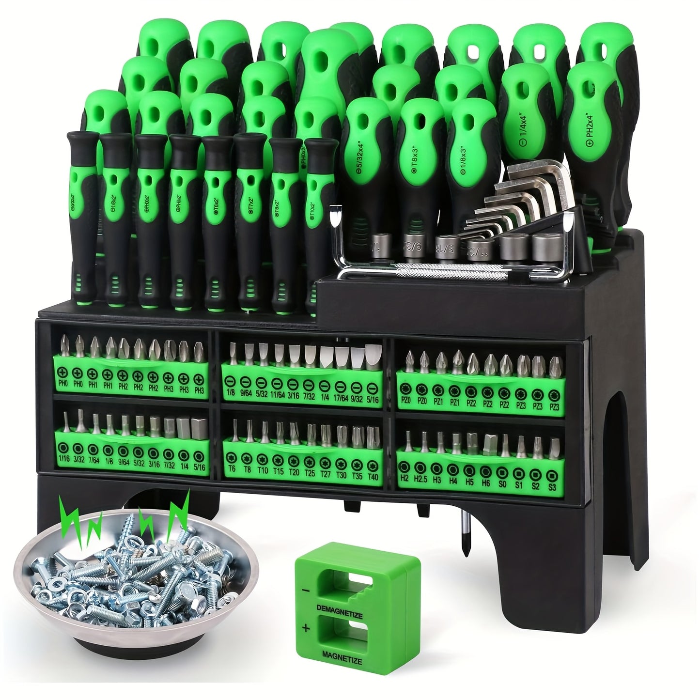 118/69pcs Magnetic Screwdriver Set with Plastic Organizer, Includes Precision, Slotted, Phillips, Hex, Pozidriv, Torx Screwdriver Set And Magnetizer Demagnetizer DIY Tools - Perfect Tools Gift for Men (Green/Red/Blue/Orange&Blue)