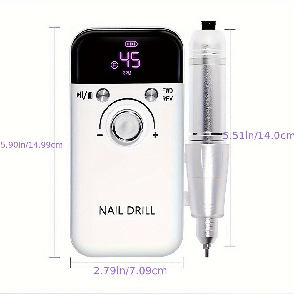 45000RPM Electric Nail Drill Machine Rechargeable Cordless with LCD Display Professional Nail File Drill for Acrylic Gel Nails Cuticle Removal Manicure Pedicure Polisher Home Salon Women Pink White
