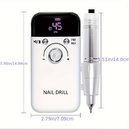 45000RPM Electric Nail Drill Machine Rechargeable Cordless with LCD Display Professional Nail File Drill for Acrylic Gel Nails Cuticle Removal Manicure Pedicure Polisher Home Salon Women Pink White