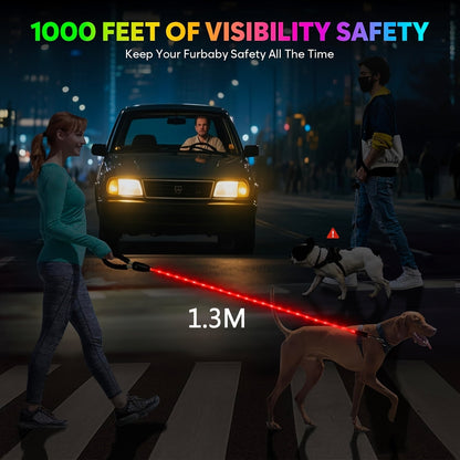 LED Dog Leash Light Up 4FT Rechargeable with 7 Lighting Modes, Glow in the Dark Reflective Double-Sided Lighted Dog Leash, Padded Handle for Night Walking Safety, Small to Large Dogs, White