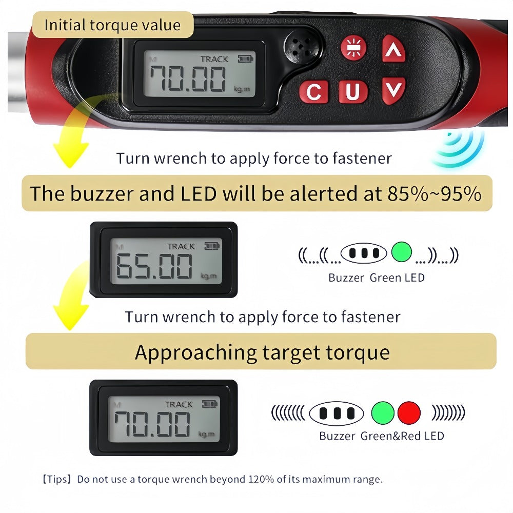 Digital Torque Wrench - 1/2" & 3/8" Drive, ±1% Accuracy, LED & Buzzer Alert, 4 Units, 500 Data Sets, Preset P1-P8, Chrome Vanadium Steel for Auto, Bike & Motorcycle