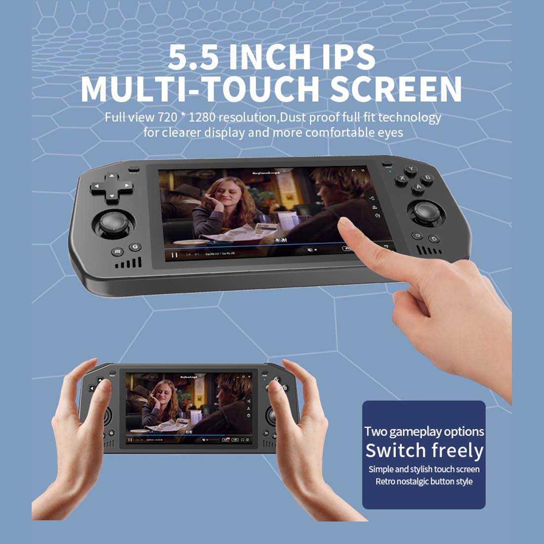 Powkiddy X28 Handheld Game Console – 5.5" IPS Touchscreen Android 11 T618 Octa-Core 4GB RAM 5000mAh Wi-Fi Bluetooth HDMI 30+ Emulators GameCube PSP Retro Gaming