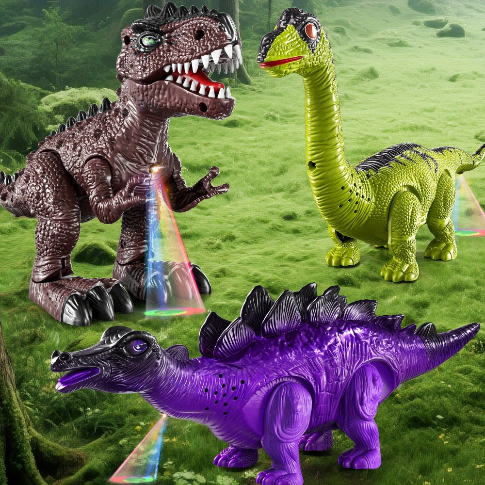 Electric Walking Dinosaur Toys Set of 3 with Sound, Light & Walking Functions – Interactive Moving Dino Toy Collection, Birthday Christmas Gift for Boys Girls Ages 3-7