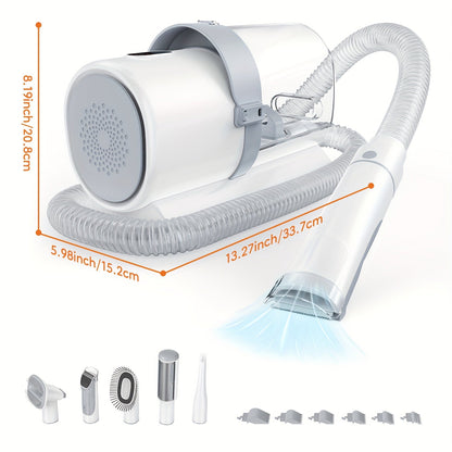 Pet Grooming Vacuum Kit 5-in-1 Professional Clippers 99% Hair Suction 6 Guide Combs Multifunctional Dog Cat Grooming Tools White Blue Grey