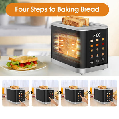 Smart Digital Toaster 2 Slice with Touch Screen LCD Display, 6 Bread Types & 6 Shade Settings, Extra Wide Slots, Stainless Steel – Bagel, Cancel & Defrost Functions for Modern Kitchen
