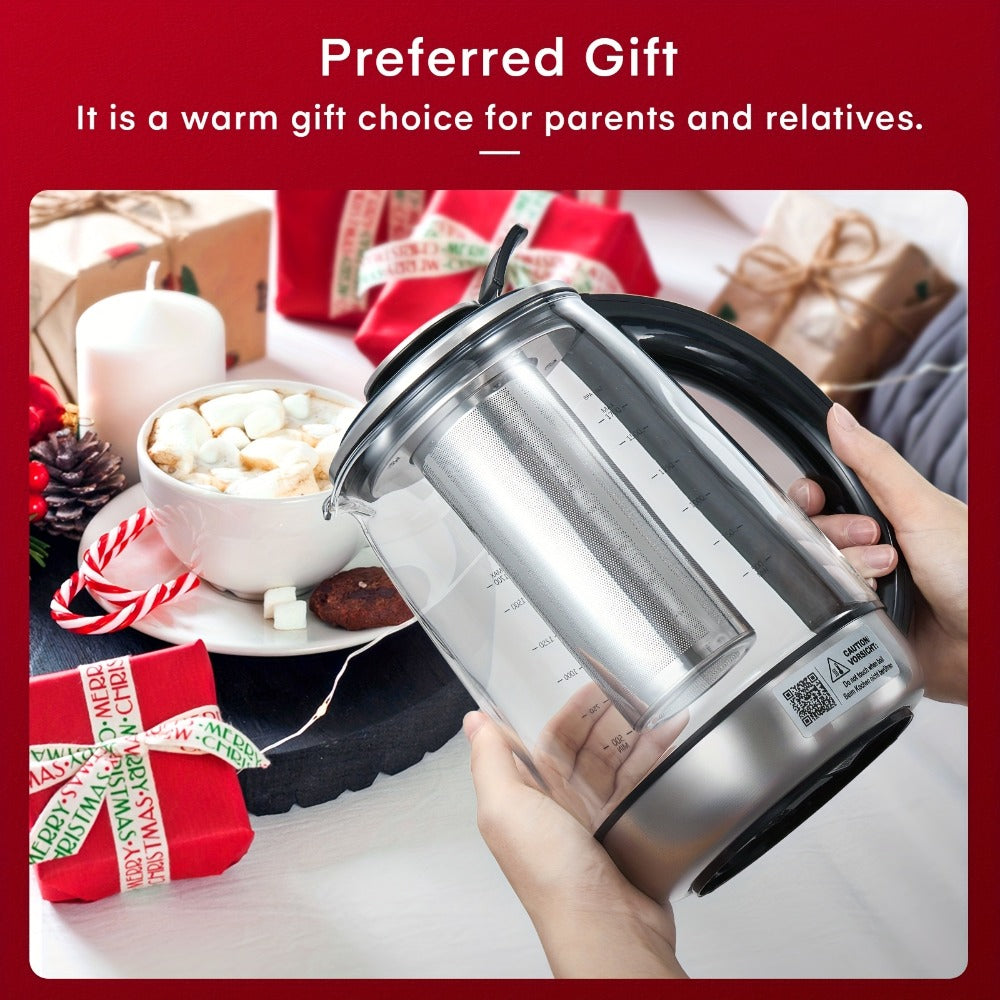 Electric Tea Kettle with 9 Temperature Control Presets – 1.7L Borosilicate Glass Kettle, 1200W, Removable Infuser, 2-Hour Keep Warm, Stainless Steel Hot Water & Tea Pot for Home & Office