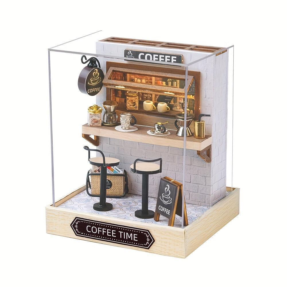 DIY Miniature Shop Dollhouse Kit with Dust Cover – Wooden Mini Store Assembly Set, 4 Themes Sakura Noodles Candy Atelier Coffee, Creative Home Decor Display Gift for Adults & Teens Birthday Christmas