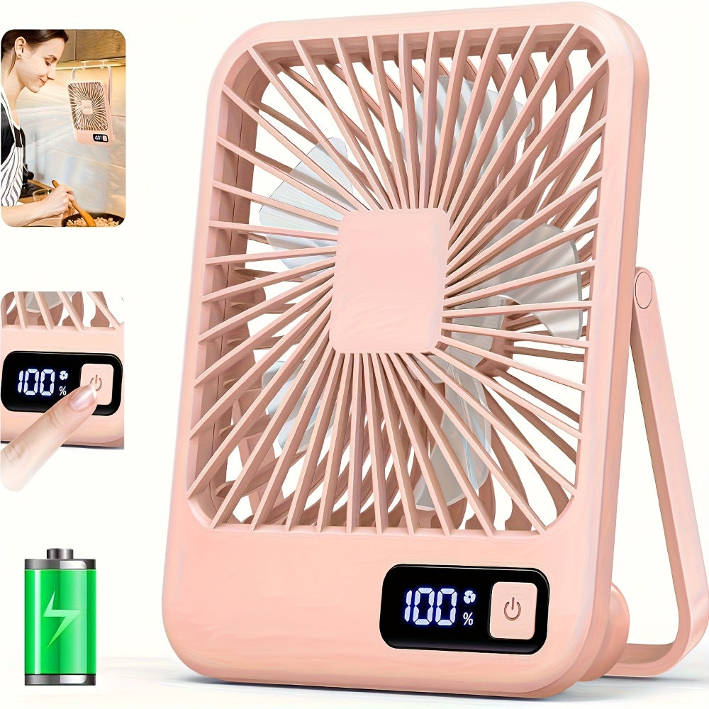 Mini Desktop Fan Square Design | Ultra-Quiet 5-Speed USB Rechargeable 1800mAh Portable Cooling Fan for Home, Office, Car & Travel – Compact Lightweight Personal Desk Fan, White & Pink