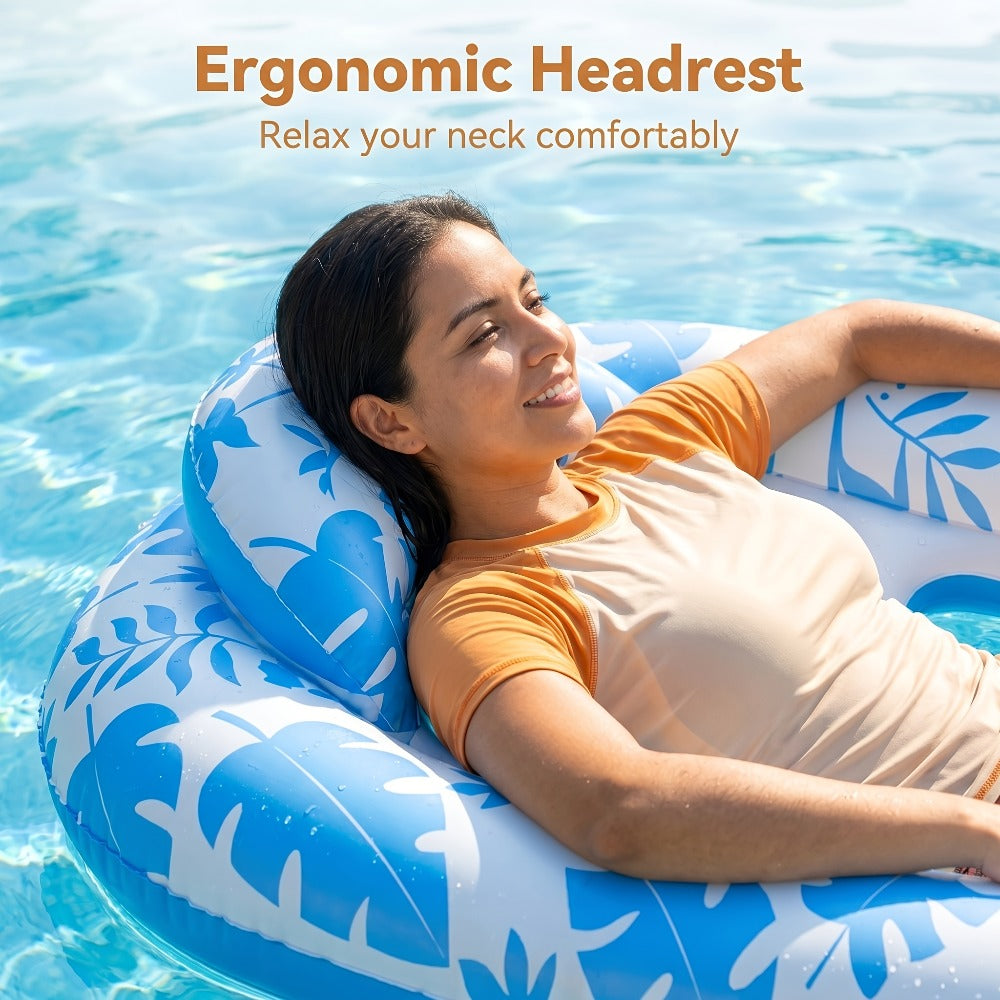 Inflatable Pool Lounger XL 77"×50" with Backrest Adult Tanning Float Raft Floating Sunbathing Bed for Swimming Pool Lake Beach Summer Relaxation