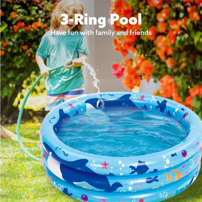 Whale Inflatable Kiddie Pool 34 Inch for Toddlers & Dogs – 3-Ring Ocean Pattern Baby Pool, 90lb Capacity Portable Backyard Water Play Pit, Ball Pit Sandbox Pet Cooling Pool, Summer Birthday Gift