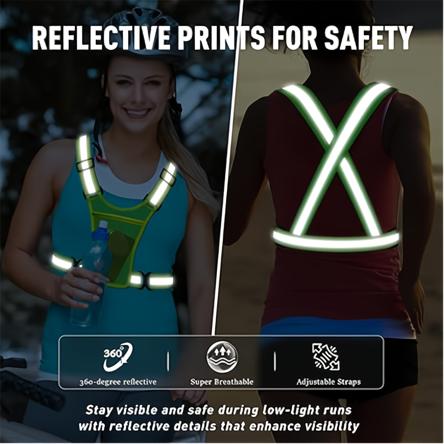 Reflective Running Vest with Phone Holder & Reflective Bracelets – Adjustable Safety Vest for Men Women, Dog Walking, Cycling, Night Running – 2 Pack