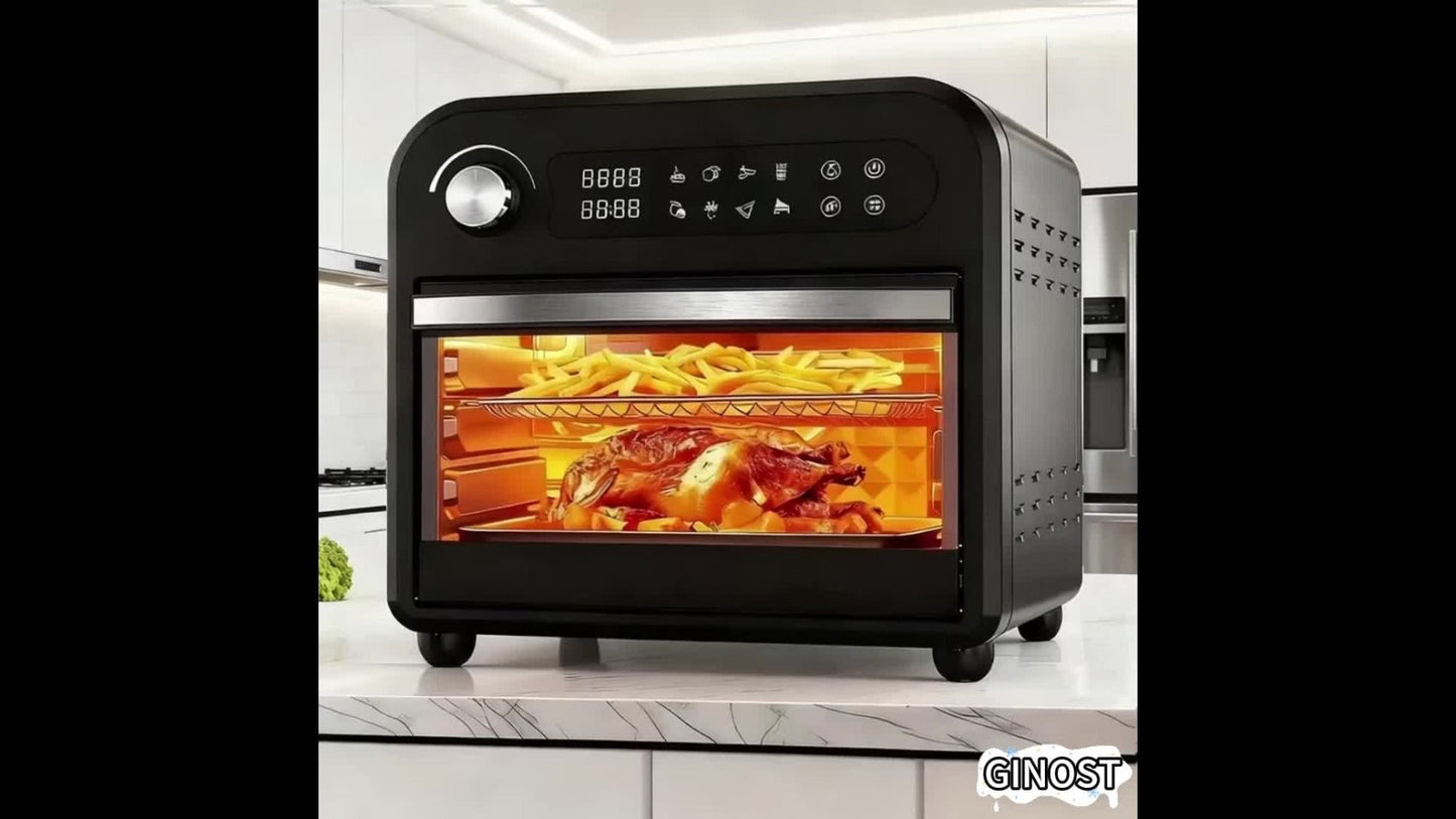 Air Fryer Toaster Oven Combo 15QT Extra Large, 360° Convection, LED Digital Display, Precise Temperature Control – Stainless Steel Interior, 5 Accessories, Healthy Low-Oil Cooking for Family Kitchen