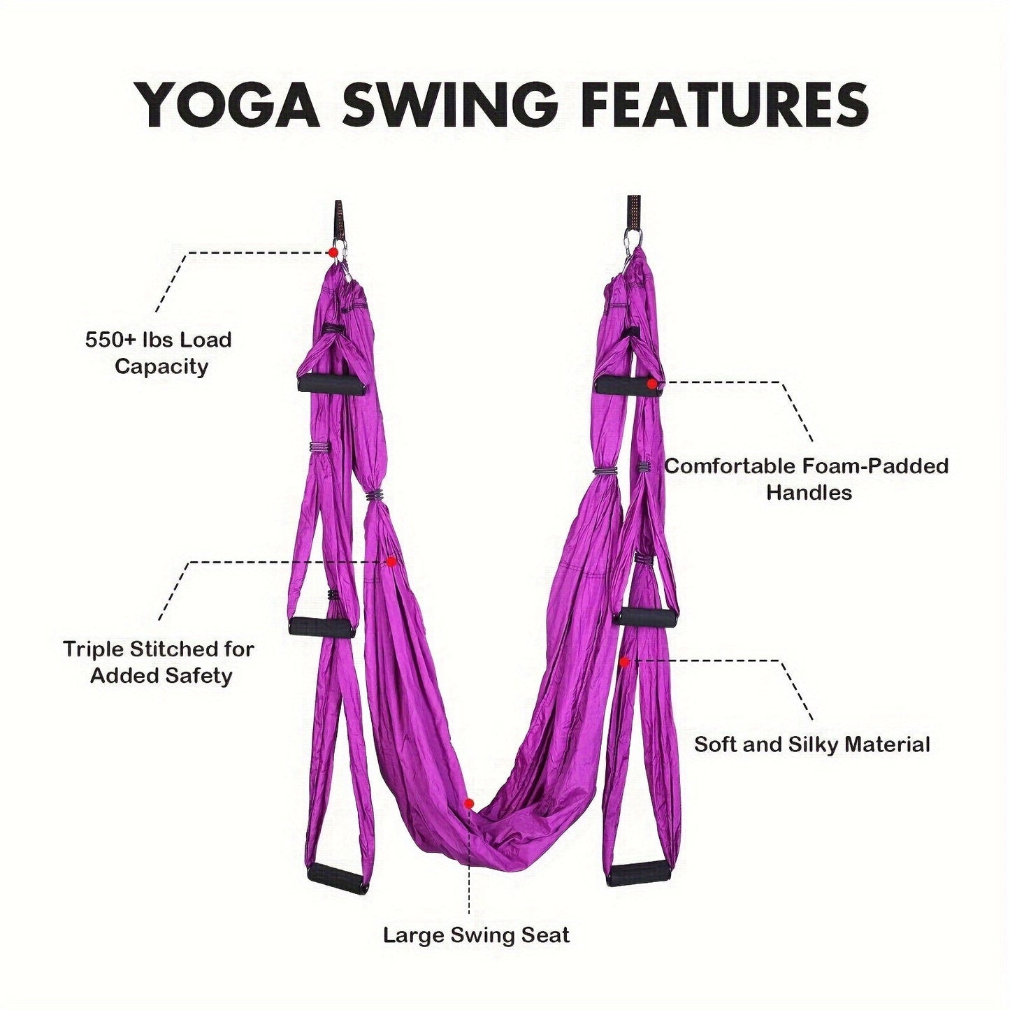 Aerial Yoga Swing Hammock – Nylon Fabric for Flying Poses, Inversions & Versatile Yoga Practice at Home or Gym, Supports Aerial & Anti-Gravity Yoga