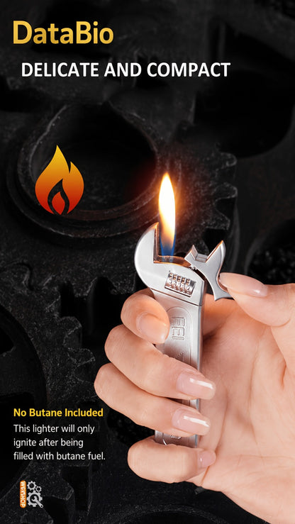 Spanner Shape Novelty Lighter – Refillable Butane Windproof Metal Lighter, Cool Gadget Gift for Men | Father's Day Gift Idea | Bright Chrome & Black | No Butane Included