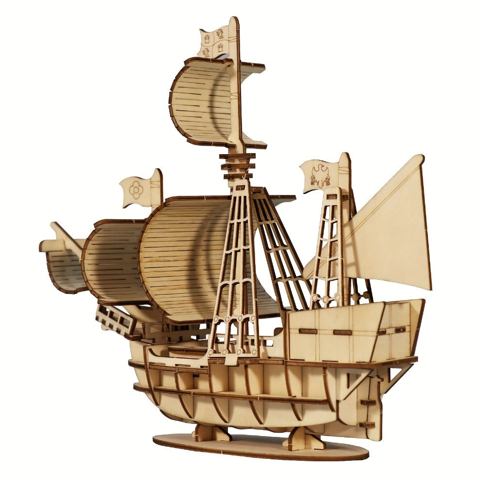 3D Wooden Model Kit Ocean Sailboat – DIY Assembly Puzzle for Adults & Teens, Handcrafted Sailing Ship Brain Teaser, Nautical Hobbyist Gift for Christmas Birthday Home Decor Display
