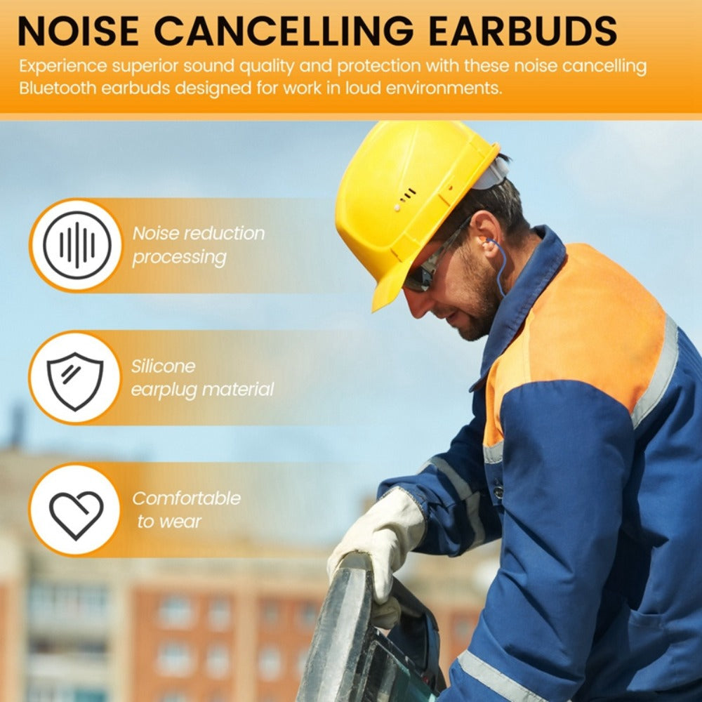 Noise Cancelling Bluetooth Earbuds Hearing Protection for Work – Wireless In-Ear Headset for Construction Site, Production Line and Noisy Environments, Chemical Fiber Silicone Comfortable Fit