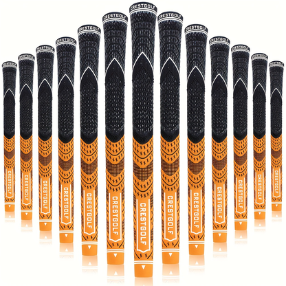 Midsize Golf Grips Set 13 Pack – All Weather Hybrid Rubber Golf Club Grips with Ecological Yarn Thread Technology, Multiple Colors, Fits Full Set of Clubs (Black, White, Red, Orange, Yellow, Blue, Gray)