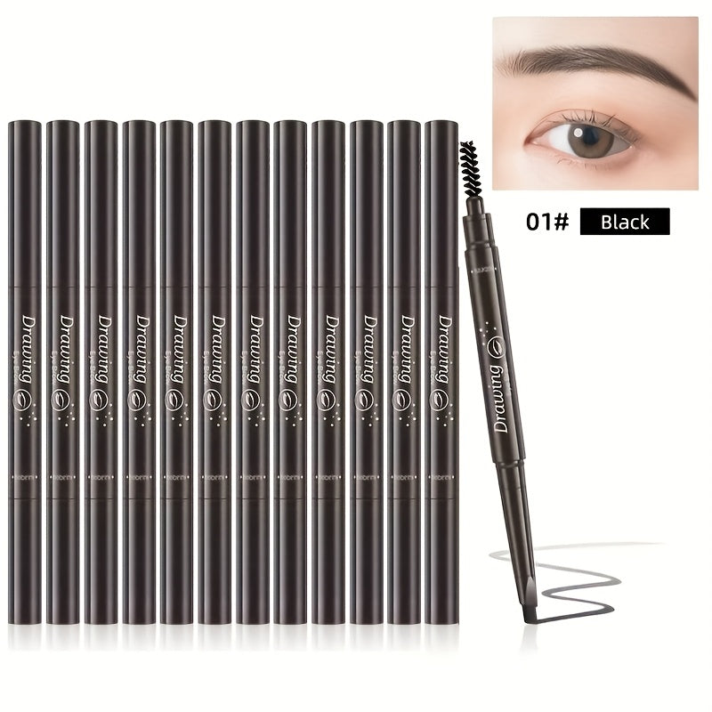 Eyebrow Pencil 12-Pack Double-Ended Waterproof — Automatic Twist-Up Brow Pencil with Spoolie Brush, 4 Natural Shades, Long-Lasting Easy Brow Makeup for Women