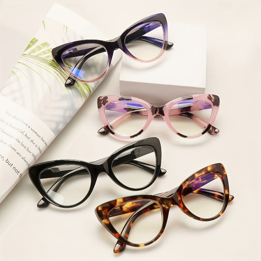 Cat Eye Reading Glasses 4 Pack Women Blue Light Blocking – Leopard Print Gradient Stylish Frames, Spring Hinges, Computer Readers for All Face Shapes, Multiple Magnification Strengths