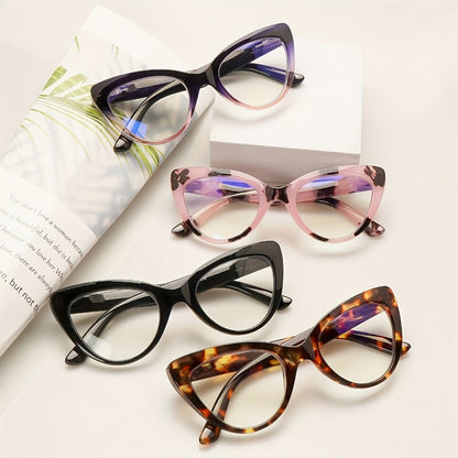 Cat Eye Reading Glasses 4 Pack Women Blue Light Blocking – Leopard Print Gradient Stylish Frames, Spring Hinges, Computer Readers for All Face Shapes, Multiple Magnification Strengths