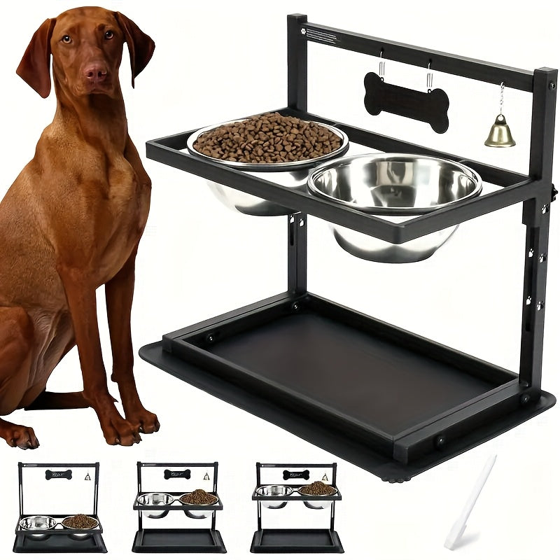 Raised Dog Bowl Stand Adjustable Height - Metal Elevated Feeder with 2 Stainless Steel Bowls for Large Medium Dogs, Non-Slip Dog Feeding Station