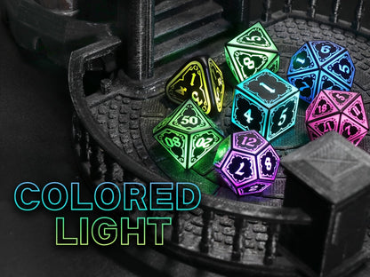 RGB LED DND Dice Set Rechargeable 7pcs – Illuminated Polyhedral Dice with Type-C Charging Case for D&D RPG Tabletop Games, Astral Shard Black, Glow in Dark Gift for Gamers
