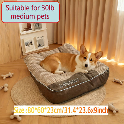 Thickened Dog Bed for Winter Warmth - Soft Polyester Fiber Fill, Collapse-Resistant, Machine Washable Cat & Dog Bed for Large Breeds, Includes Pet Scratching Tool, 4 Sizes