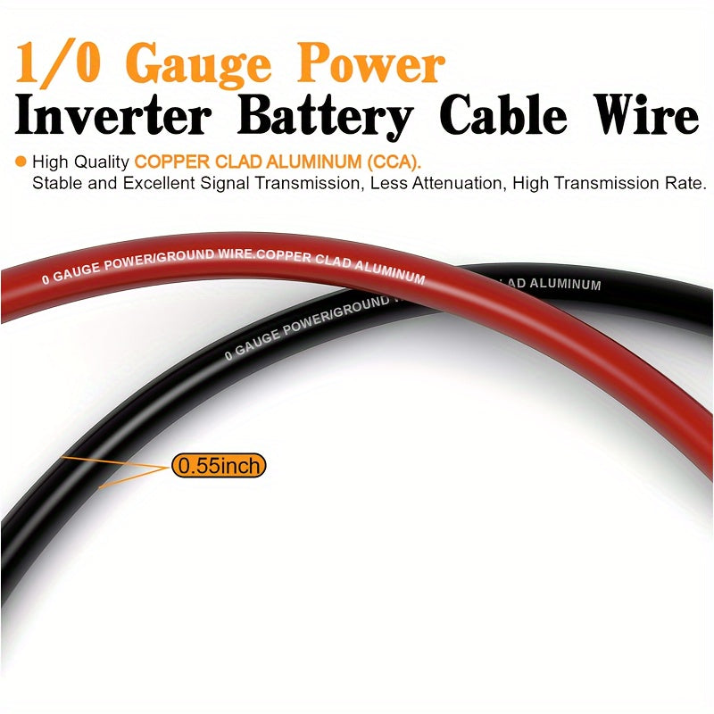 1/0 Gauge Copper-Clad Aluminum (CCA) Wire, (20ft Red + 20ft Black), (25ft Black + 25ft Red), with 20 Terminals, 20 Heat-shrink Tubes, And 1 Fuse Box; Battery Power/ground Cables, Car Audio Speakers, RV/trailer Amp Wiring Kits