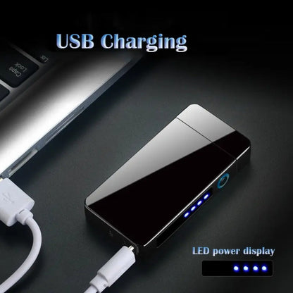 USB Electric Lighter Dual Arc Plasma – Windproof Flameless Rechargeable Lighter with LED Power Display, Touch Sensor, Metal Body, Ideal for Outdoor Camping Candles Holiday Gift (No Battery Required)