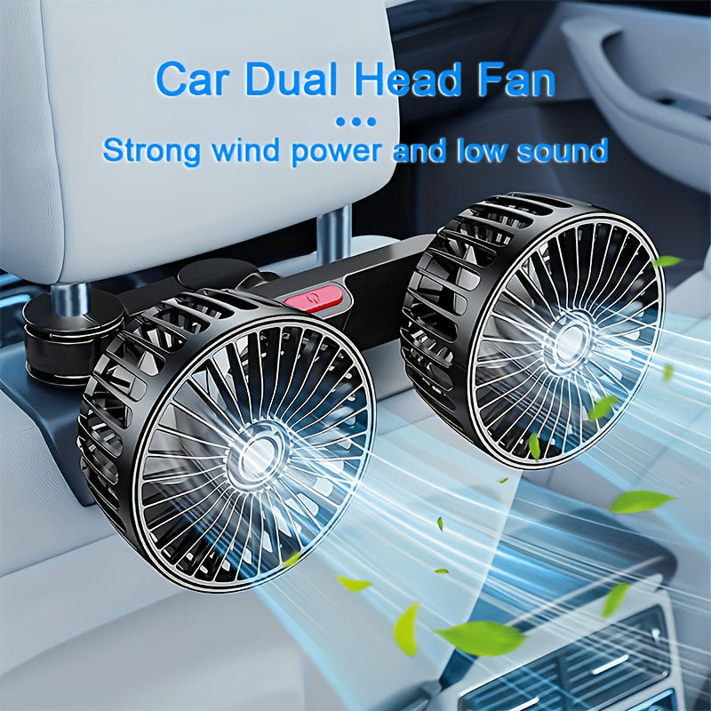 Car Fan, Car Small Air Conditioner, Double-headed Rear Exhaust Fan, Strong Wind, 5 Blades, 360-degree Rotation, Extra Large Air Volume, Subwoofer Operation, Easy Clip Installation, Foldable Hidden Under Headrest, Disassembly for Multi-scene Use