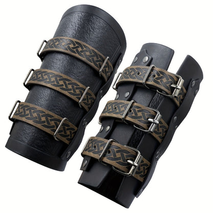 Medieval Faux Leather Bracers Viking Arm Guards – Embossed Renaissance LARP Cosplay Costume Accessory for Halloween, Stage Performance & Photography, Brown & Black, 1pc or 2pcs