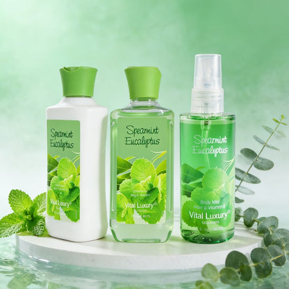 Bath and Body Gift Set for Women 3-Piece Peppermint Eucalyptus Glycerin Body Lotion Shower Gel Fragrance Mist – Moisturizing Nourishing Spa Set Holiday Birthday Gift for Wife Girlfriend