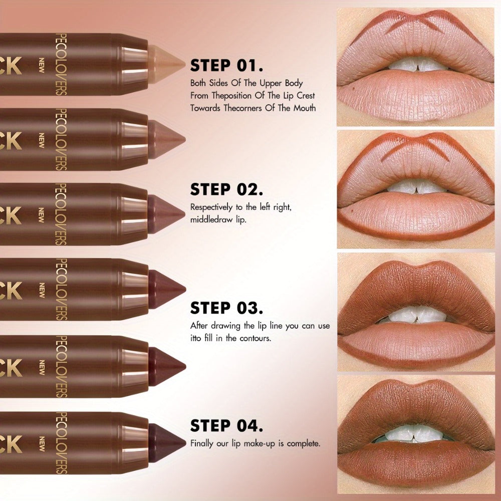 Non-Smearing Contour Lip Liner Set 6 Pcs – Smooth Paste Matte Formula Long Lasting Precise Definition, Outline & Fill Lips in Various Shades for All Skin Tones, Makeup Gift for Women