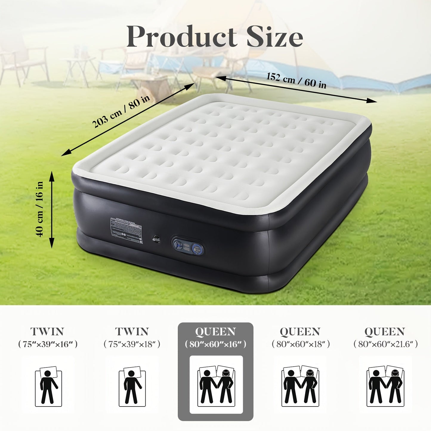 Inflatable Air Mattress with Built-In Pump 16"/18"/21" Thick – 660 LBS Capacity Double Height Blow-Up Airbed with Non-Slip Bottom, Twin & Queen Sizes for Camping, Home & Guest Use
