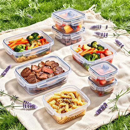 Sealed Food Storage Containers with Lids - Microwave Safe Outdoor Picnic Lunch Box Set for Salads, Fruits, Vegetables & Sandwiches, Durable Leak-Proof Meal Prep Containers, Available in 24/40/48pc Sets
