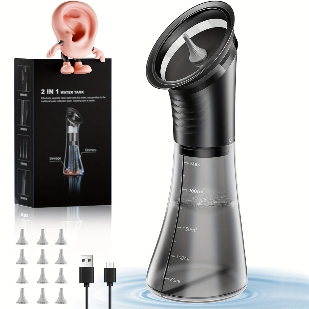 Ear Wax Removal Kit Electric Hydraulic Pro – 3-Speed Water Flushing Ear Cleaner with Temp Sensor, Visual Waste Tank, USB Rechargeable, Nozzle Belt, Medical-Grade Safe Home Ear Care System
