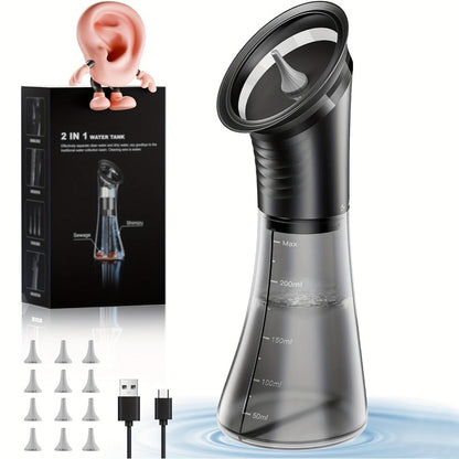 Ear Wax Removal Kit Electric Hydraulic Pro – 3-Speed Water Flushing Ear Cleaner with Temp Sensor, Visual Waste Tank, USB Rechargeable, Nozzle Belt, Medical-Grade Safe Home Ear Care System