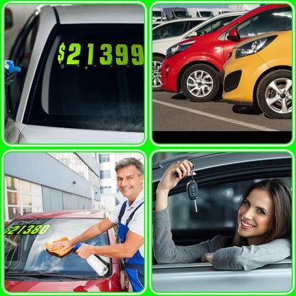 Windshield Pricing Number Decals 33pcs 7.5" Chartreuse Vinyl – Car Dealership Lot Pricing Stickers 0-9 for Auto Vehicle Window, Large Bold Numbers, Weather Resistant